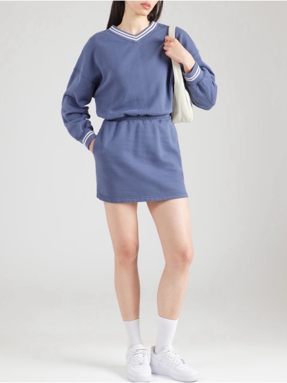 Abercrombie & Fitch Dusty Blue Sweatshirt Mini Dress